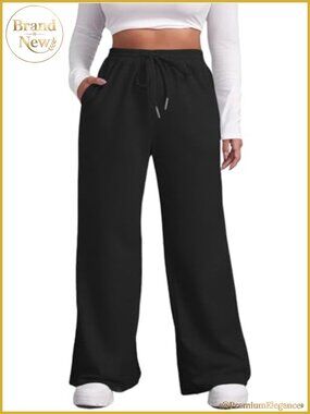 Plus Size Wide Leg Sweatpants with Pockets for Women